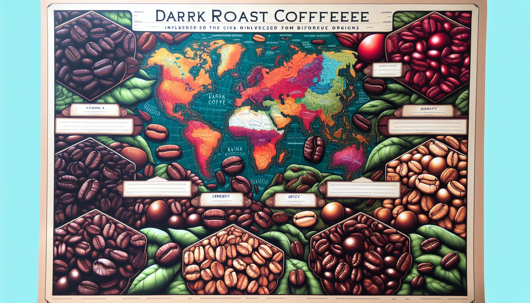 An illustration depicting the role of origin in dark roast coffee varieties.