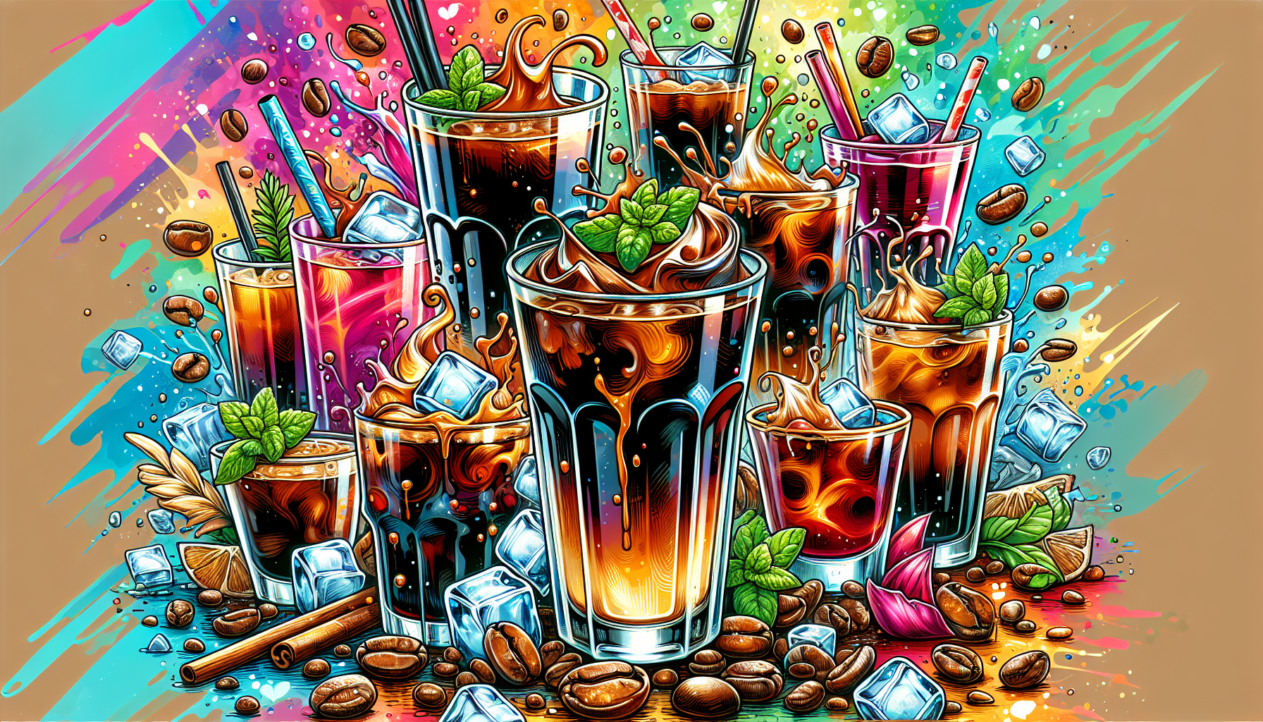 An illustration depicting popular cold brew recipes and ingredients.