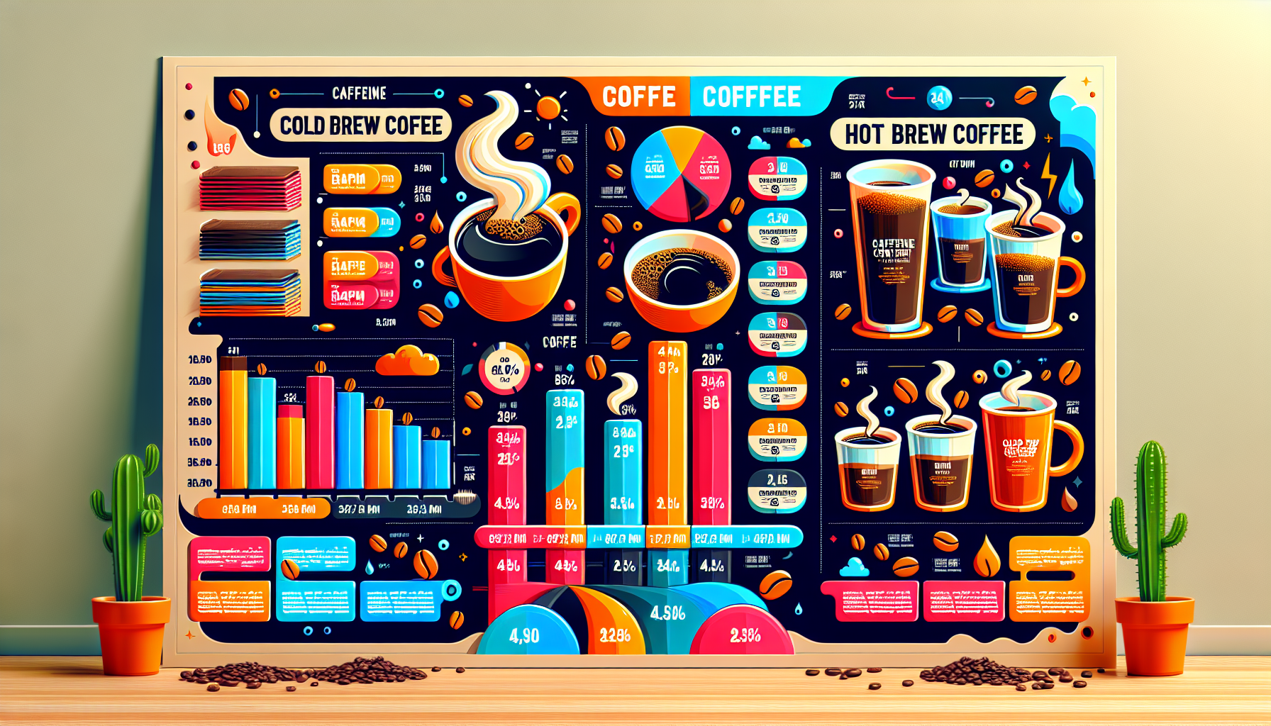 An infographic comparing caffeine content in cold brew and hot coffee.