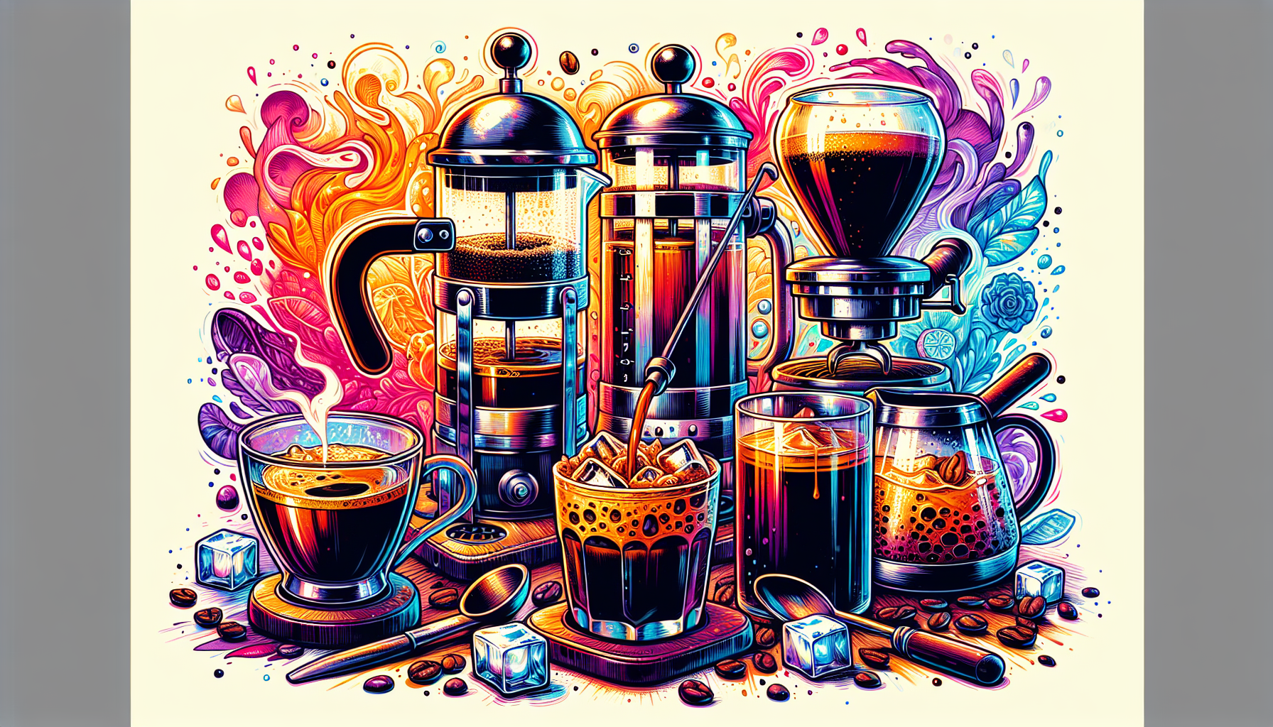 An illustration showcasing different brewing methods for dark roast coffee.