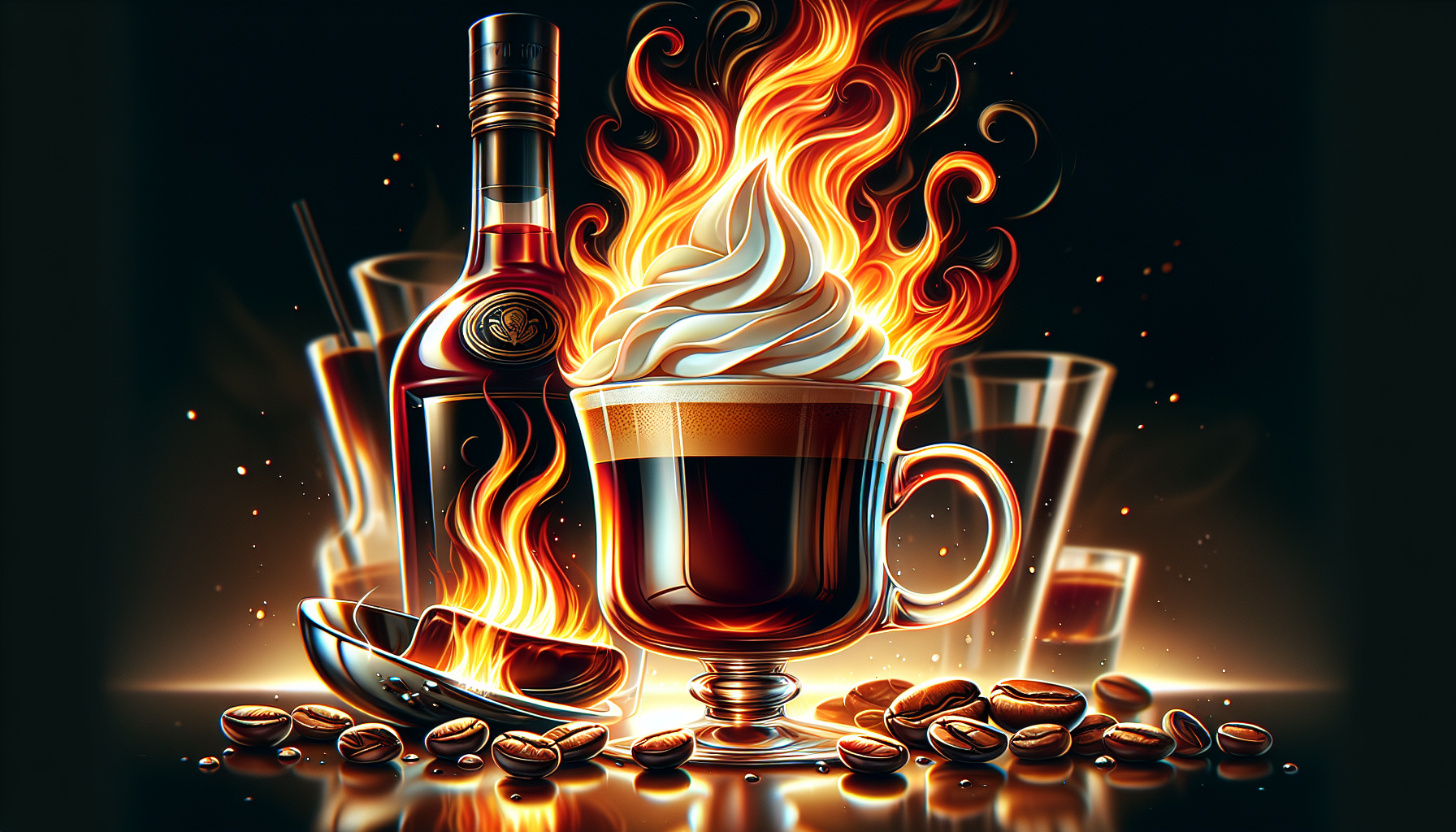 An exciting Flaming Spanish Coffee cocktail, ready to be enjoyed.