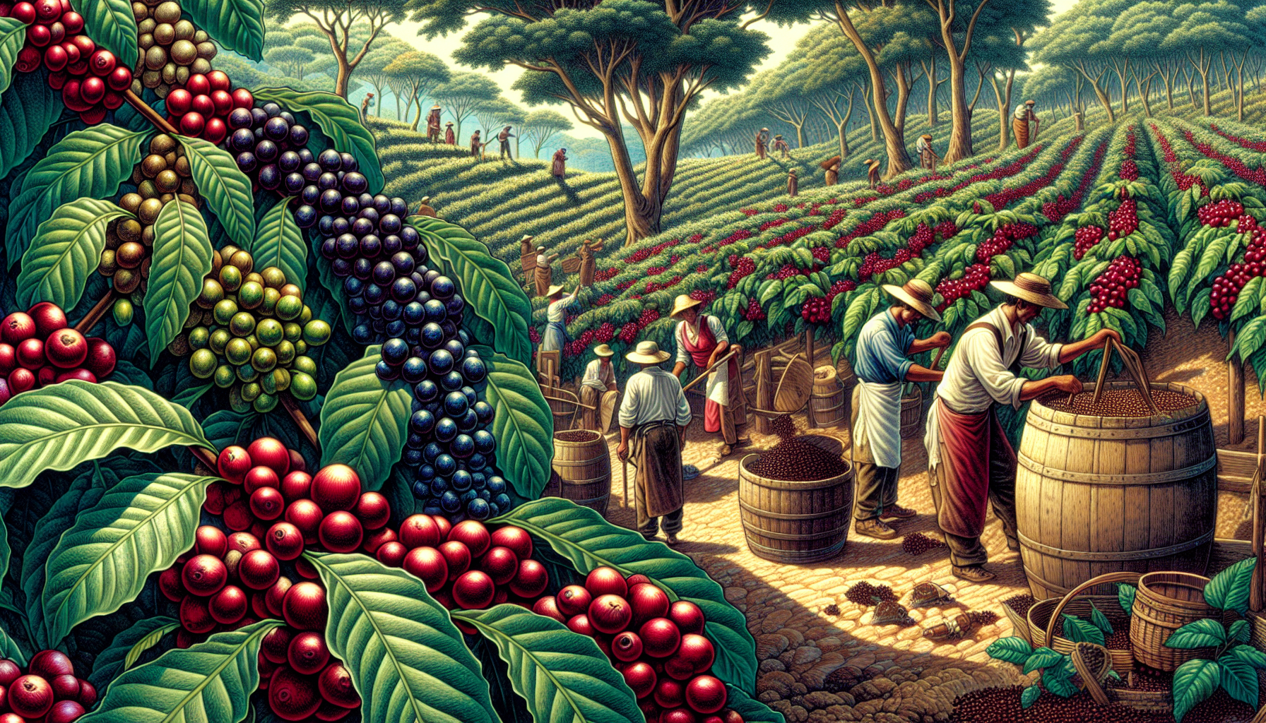 An illustration depicting the origins of coffee wine.