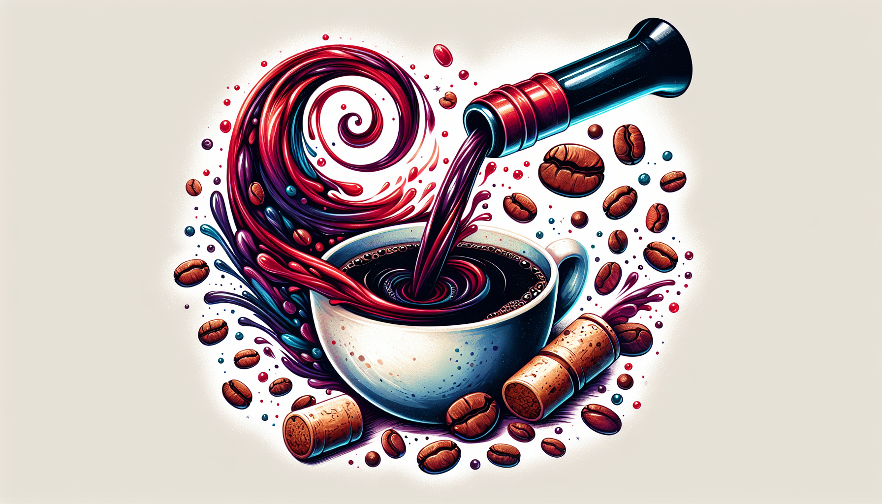 An artistic depiction of enhancing coffee flavor with wine.