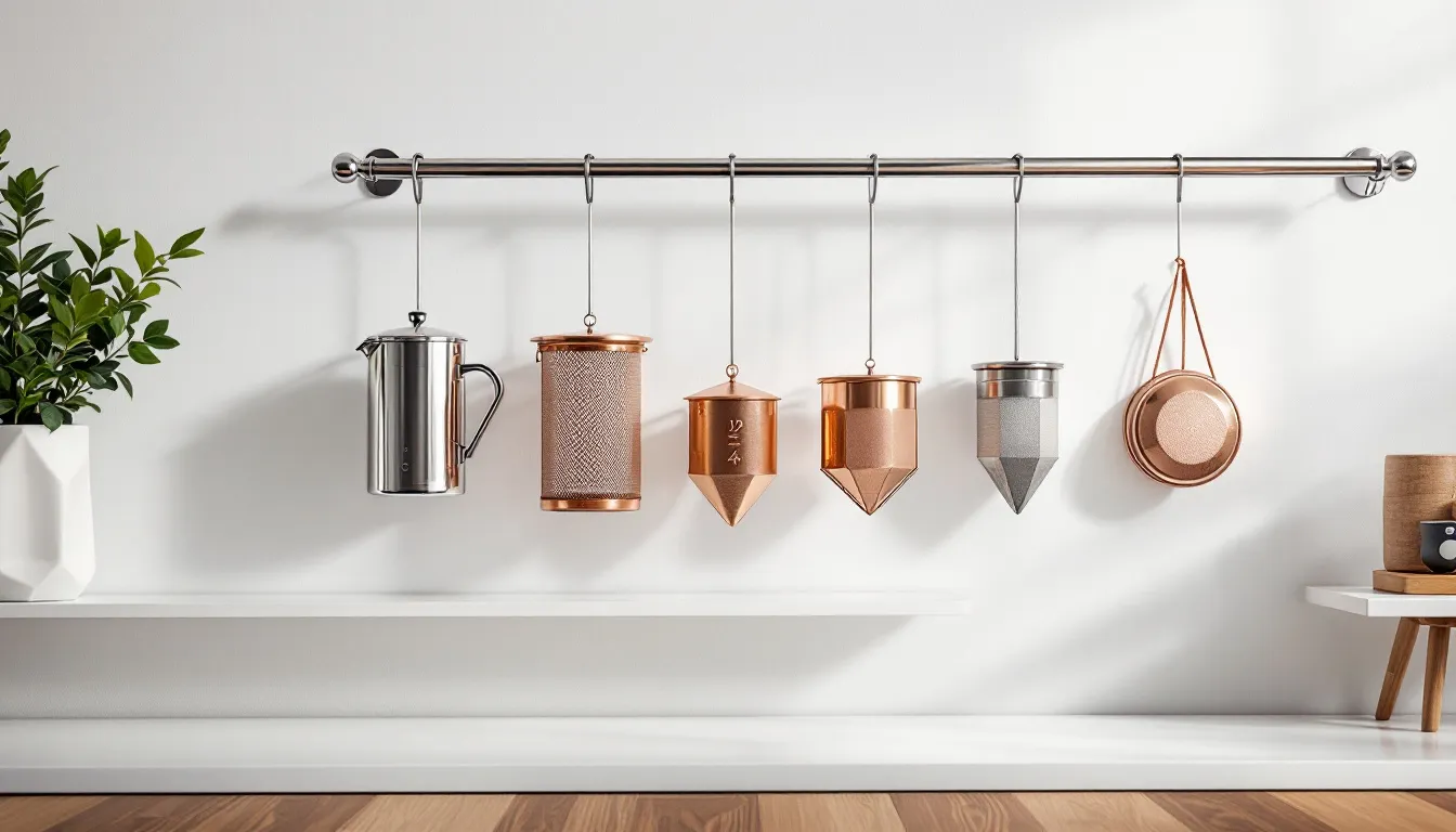 Different types of French press filters displayed together.