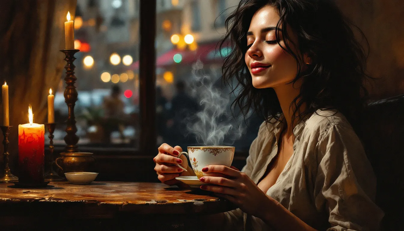 A person enjoying a cup of French roast coffee, highlighting the health benefits.