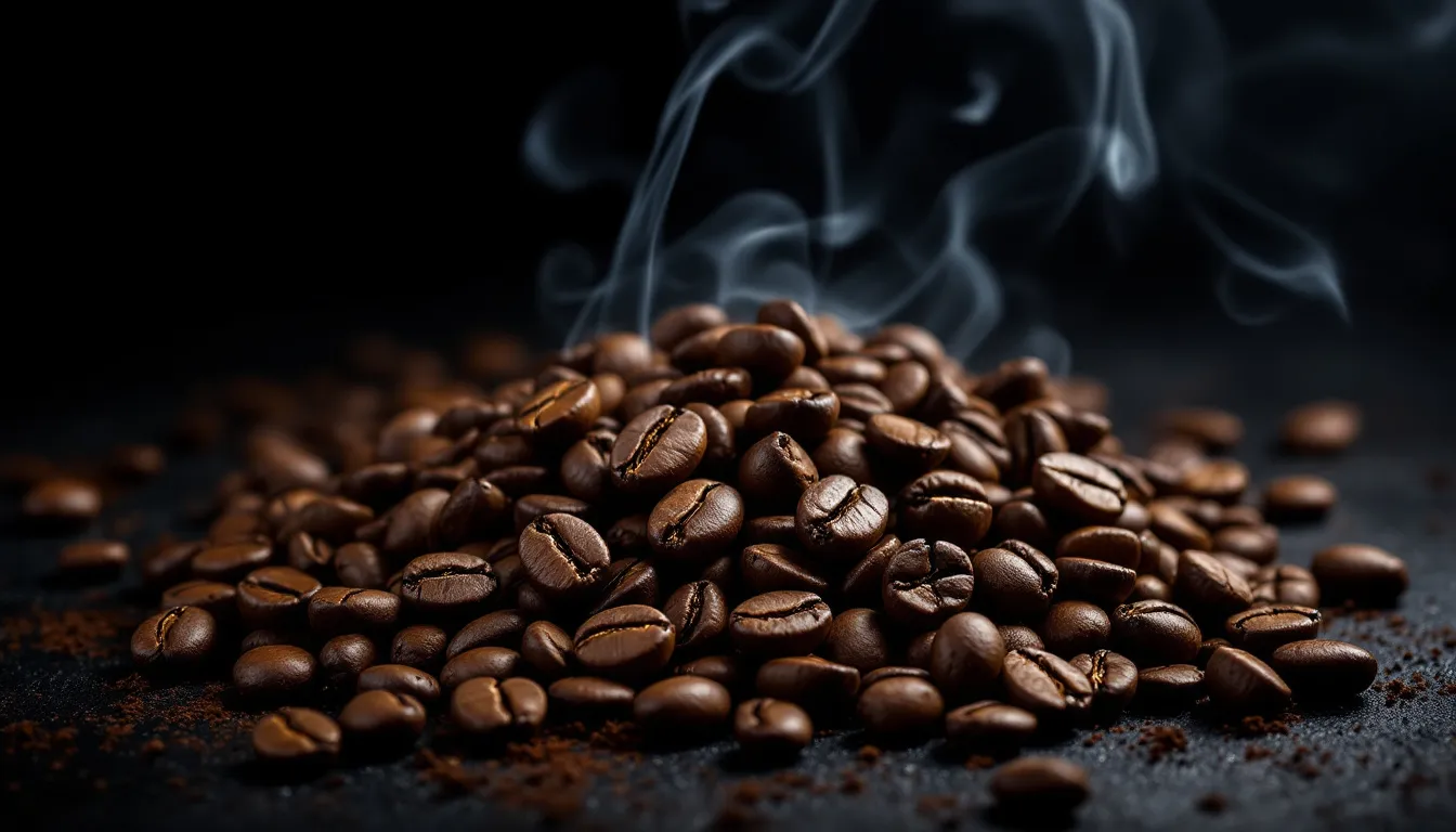 A selection of dark roast coffee beans, showcasing the rich colors and textures.