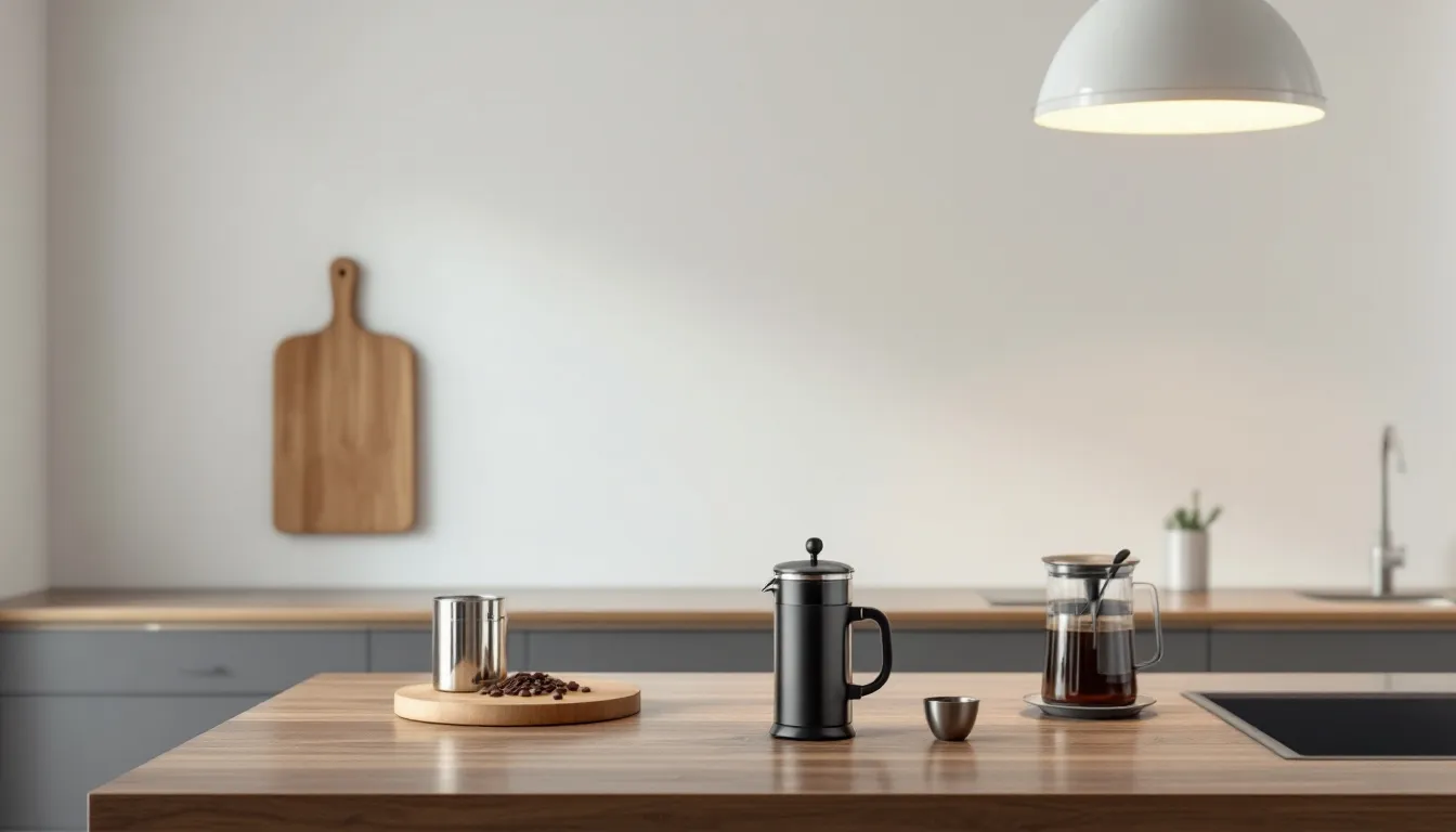 Step-by-step process of using a French press filter.